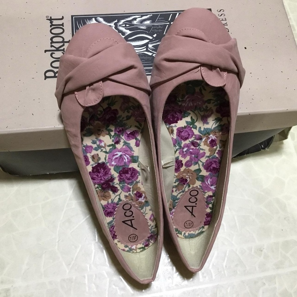 Pink Floral Flats Woman Shoes
